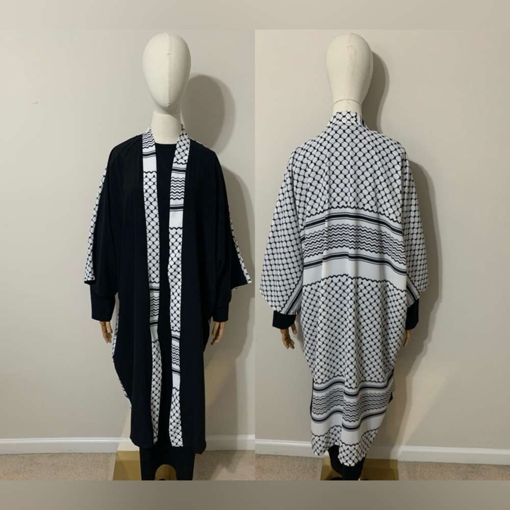 Black and White Keffiyeh Patterned Kimono / Cardigan Abaya